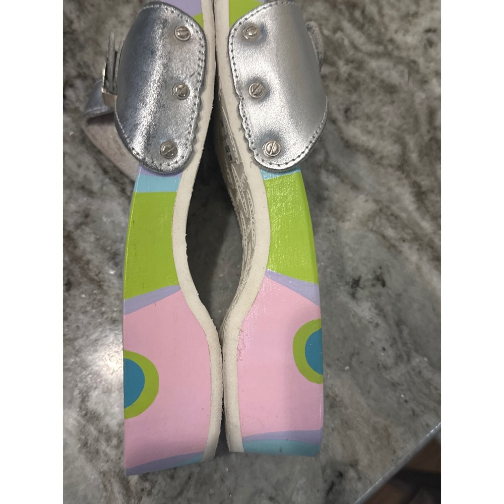 Dr. Scholl's Original Classic hand-painted wood sandals silver leather vintage 8 - Picture 6 of 11
